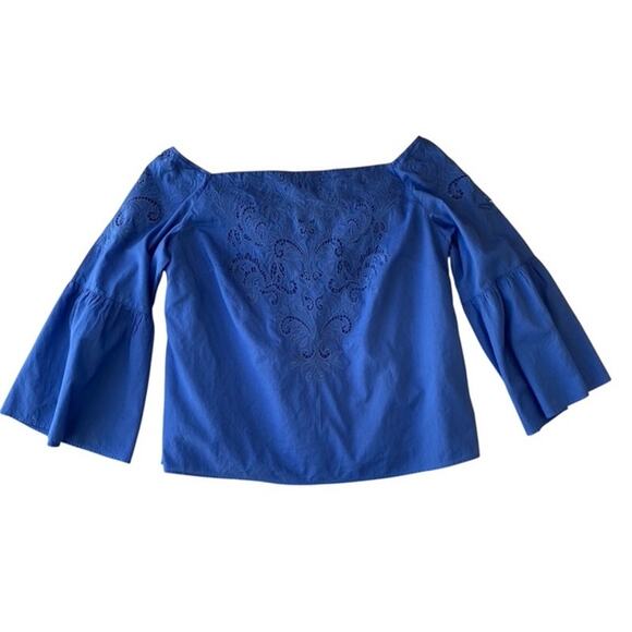 Chico's Royal Blue Off the Shoulder Top with Bell Sleeves - Size 2 Large - Picture 1 of 7